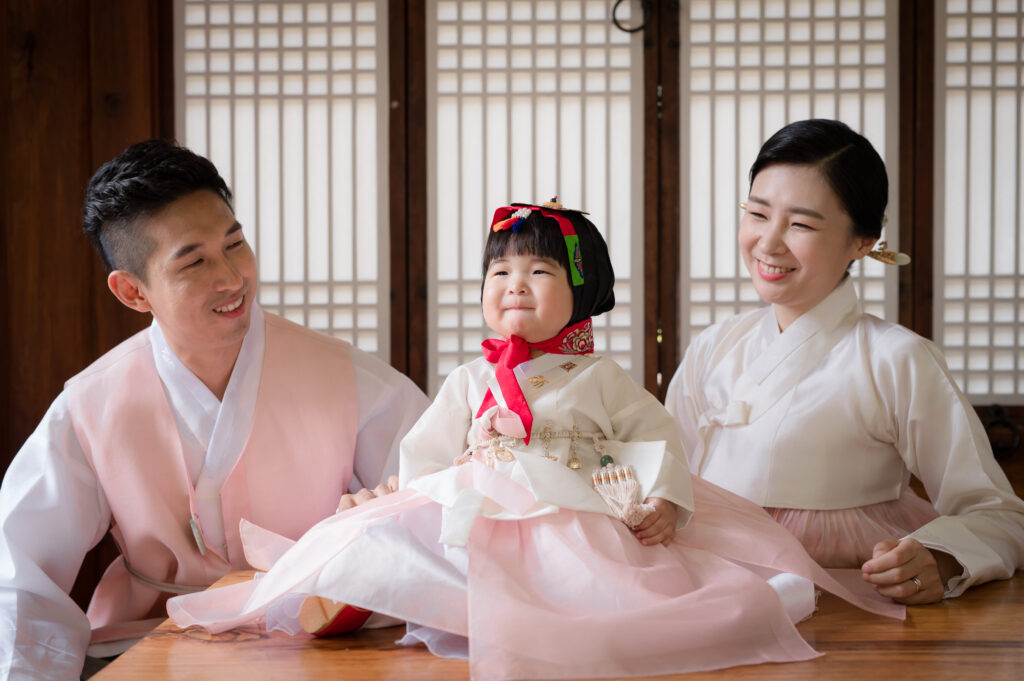 Korean Doljanchi family portrait in hanbok