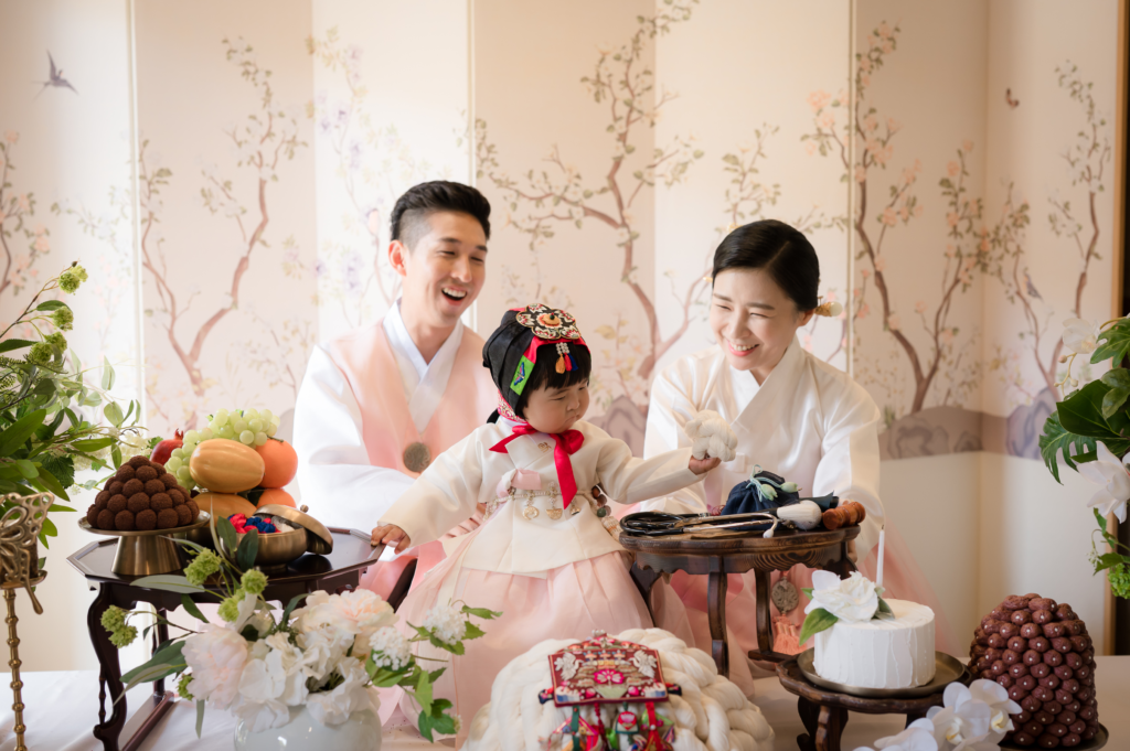 Baby choosing an item at a Doljabi ceremony