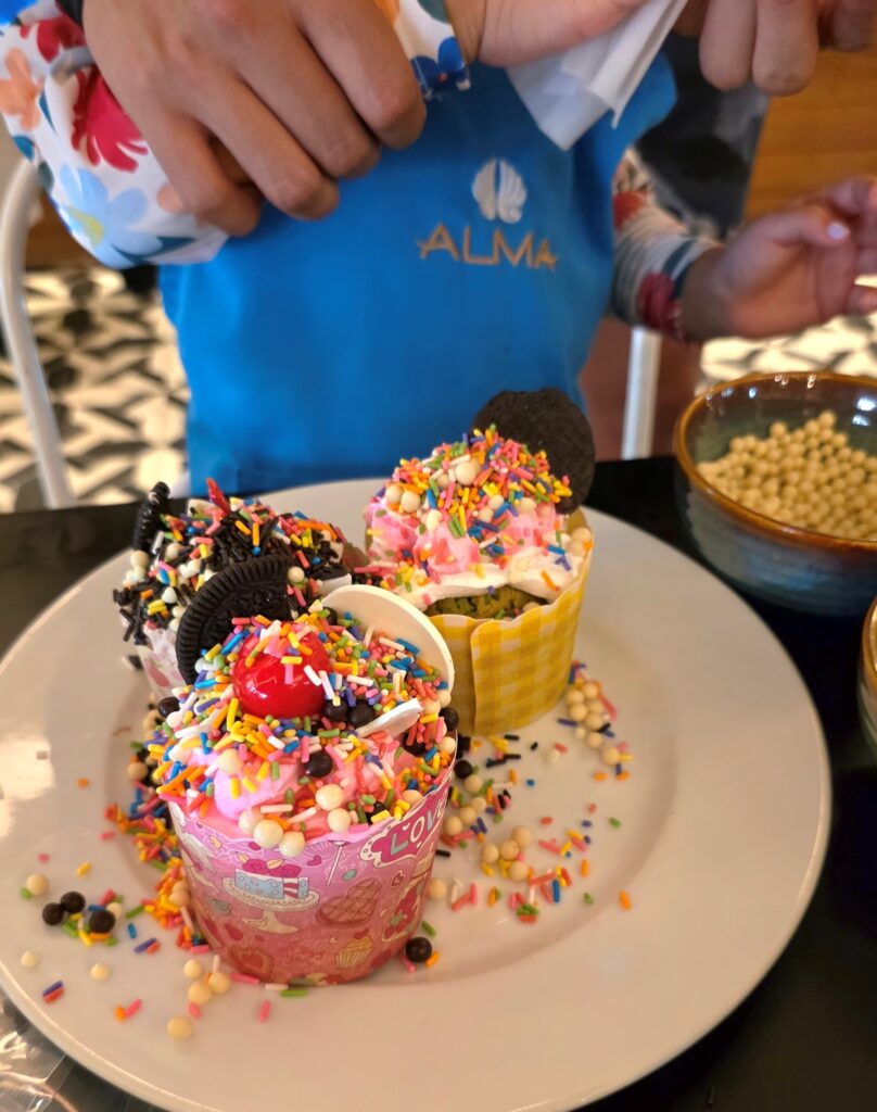 colorful cupcakes in baking class
