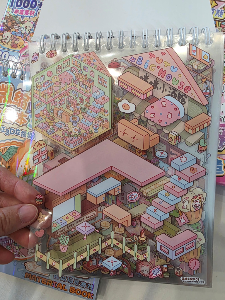 Close-up of a colorful miniature 3D sticker craft kit for children