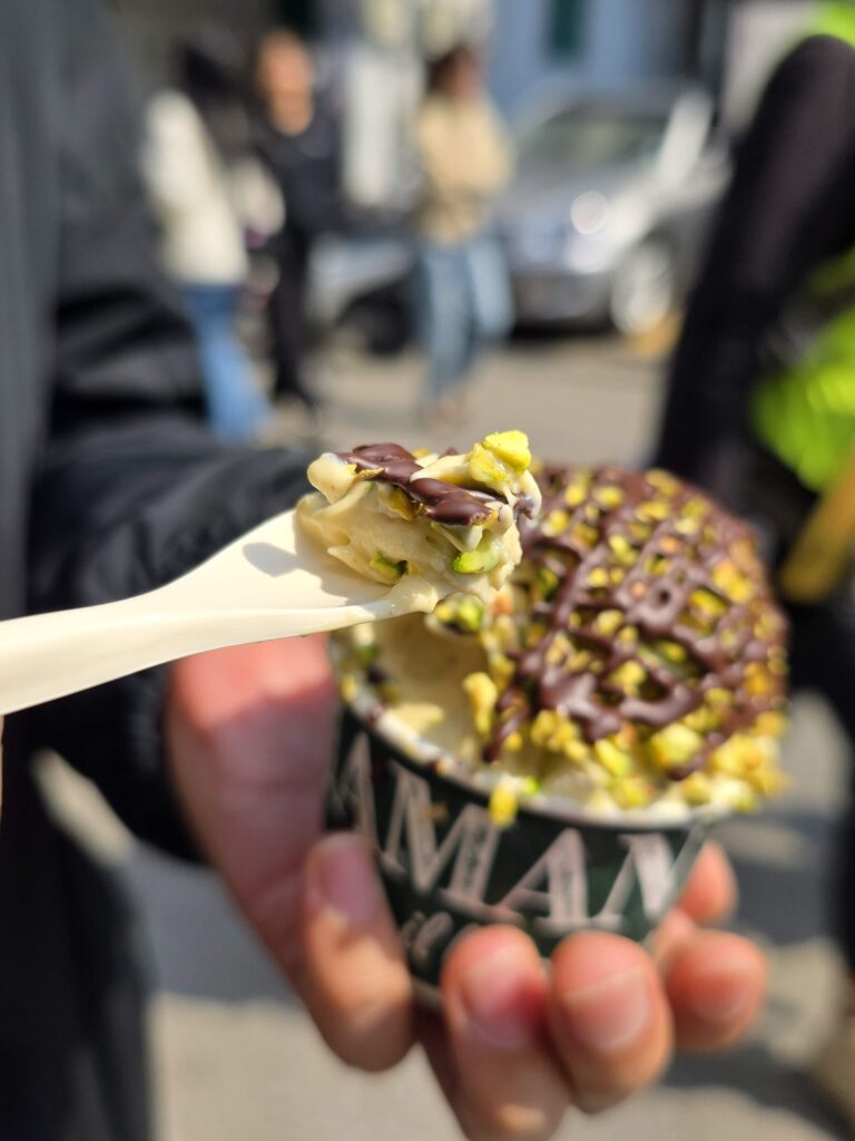 scooping creamy gelato at Maman Gelato Seongsu