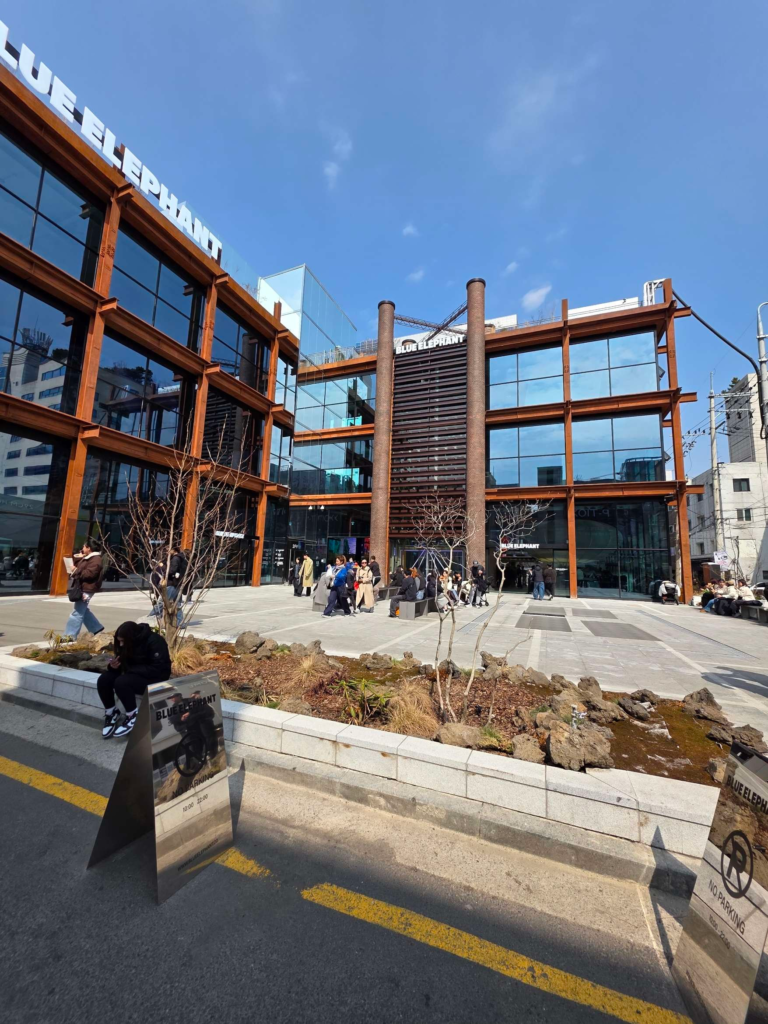 Blue Elephant eyewear store in Seongsu Seoul with visitors outside