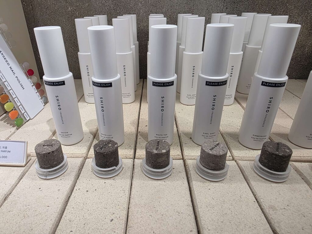 collection of shiro fragrances in seongsu